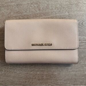 Michael Kors Leather Snap Fold Wallet Beige Tan